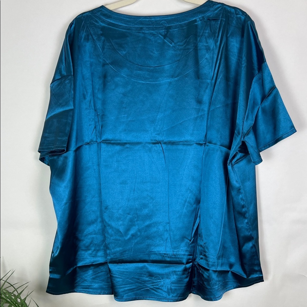 NWOT Ekouaer Women 2XL Satin Pajama Set Loungewear Teal Green - Picture 4 of 10